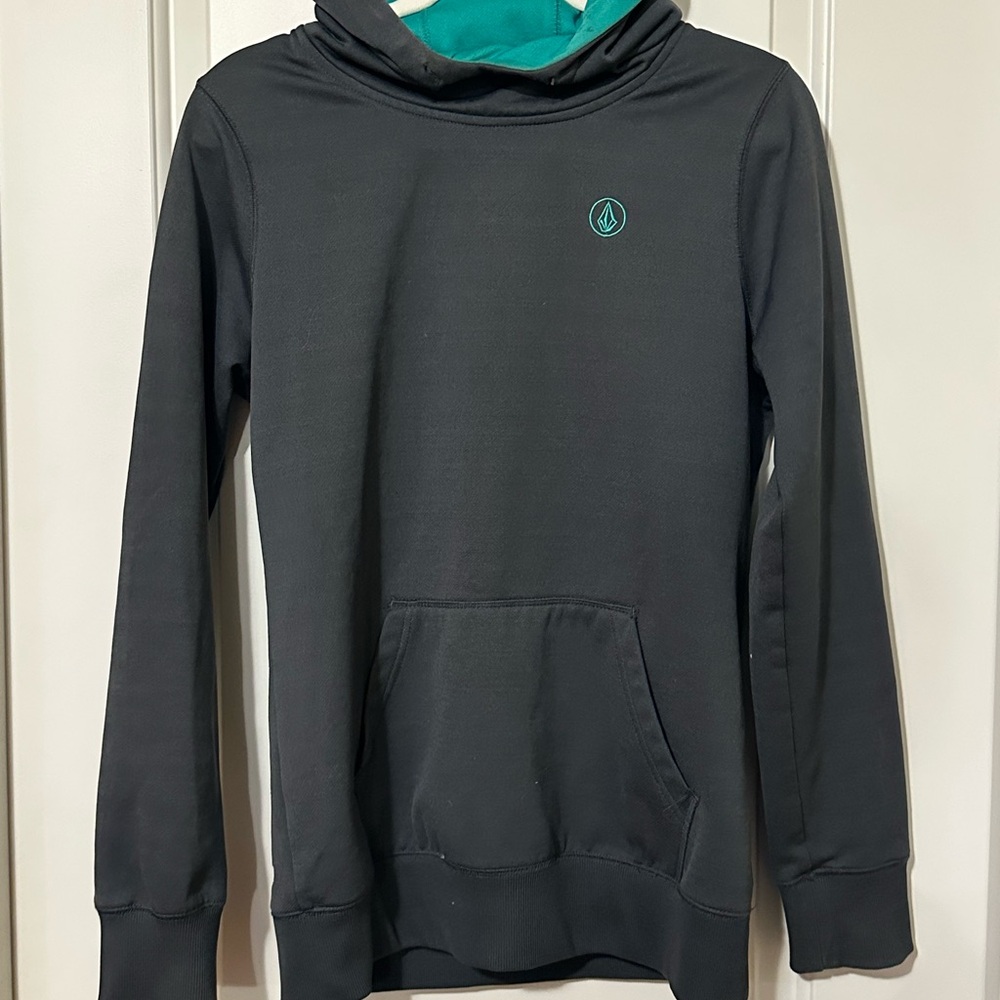 Gray Volcom Snowboard Hoodie with Teal Accents